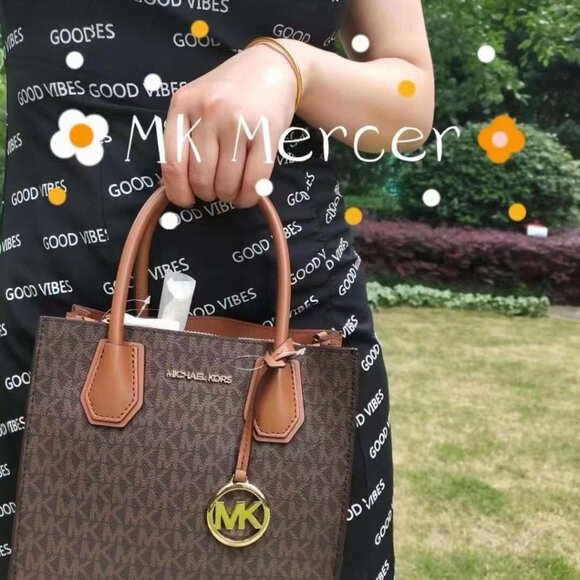 MICHAEL KORS MERCER MEDIUM MESSENGER CROSSBODY SATCHEL BAG MK BROWN SIGNATURE - Picture 9 of 10